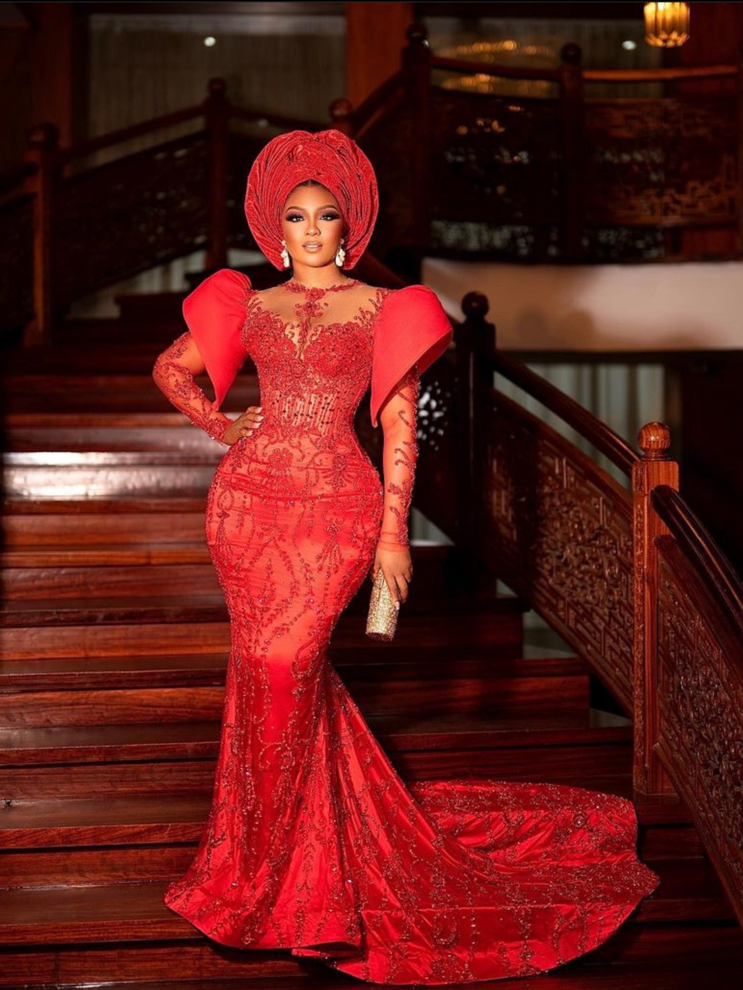 Red Long Rhinestone Gala Dress