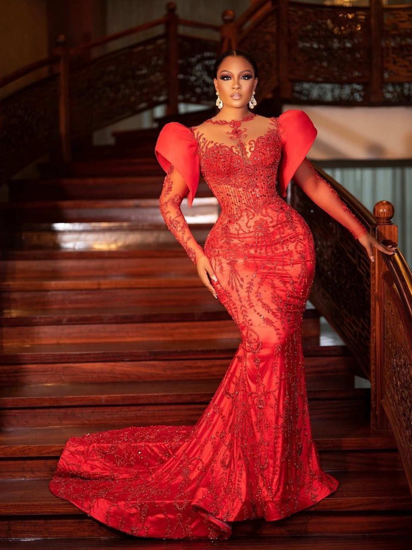Red Long Rhinestone Gala Dress