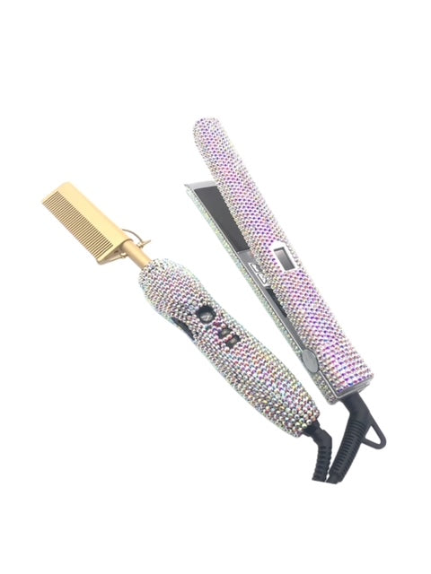 Heated Comb and Straightener Set